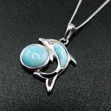 925 Silver Larimar Dolphin Pendant Necklace Gift
