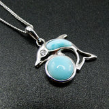 925 Silver Larimar Dolphin Pendant Necklace Gift