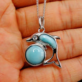 925 Silver Larimar Dolphin Pendant Necklace Gift