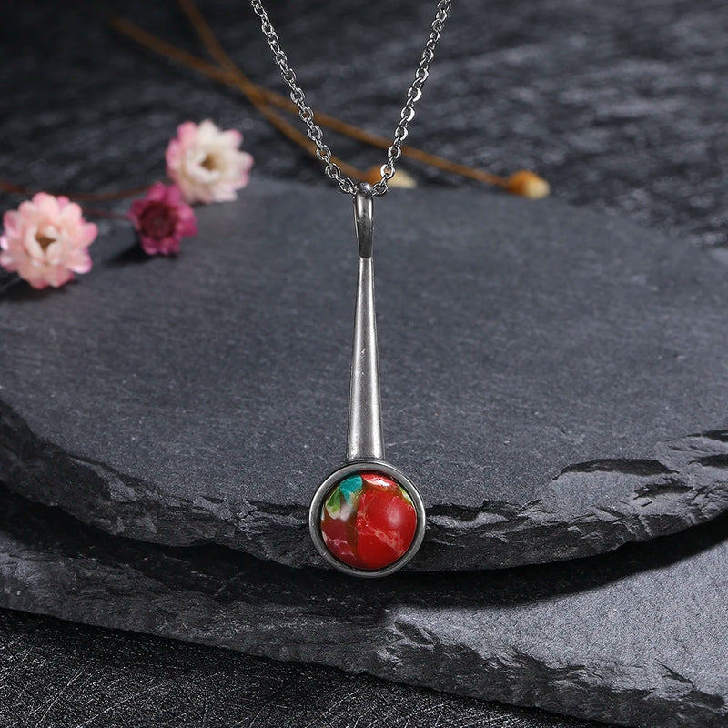925 Silver Emperor Stone Necklace Vintage Elegance Oval Classic Jewelry