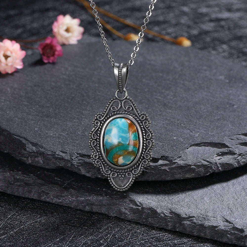 925 Silver Emperor Stone Necklace Vintage Elegance Oval Classic Jewelry