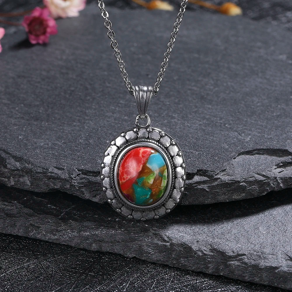 925 Silver Emperor Stone Necklace Vintage Elegance Oval Classic Jewelry