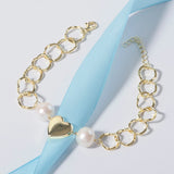 925 Silver Pearl Bracelet with Heart Pendant