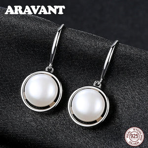 925 Silver Freshwater Pearl Drop Earrings High 10mm 3 Colors