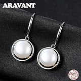 925 Silver Freshwater Pearl Drop Earrings High 10mm 3 Colors