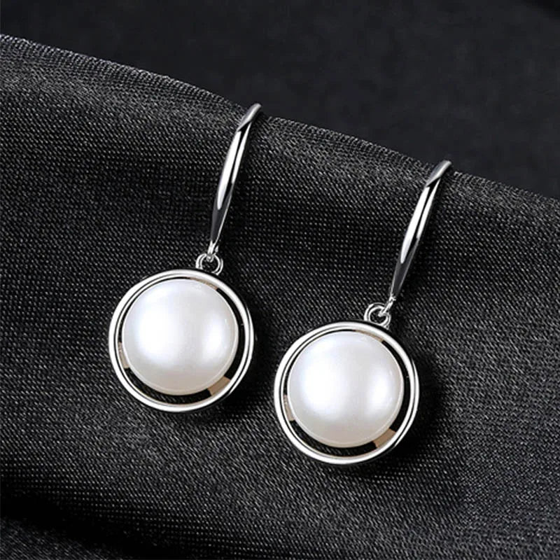 925 Silver Freshwater Pearl Drop Earrings High 10mm 3 Colors