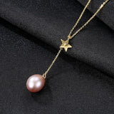 925 Silver Freshwater Pearl Star Pendant Necklace 8-9MM
