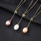 925 Silver Freshwater Pearl Star Pendant Necklace 8-9MM