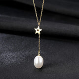 925 Silver Freshwater Pearl Star Pendant Necklace 8-9MM