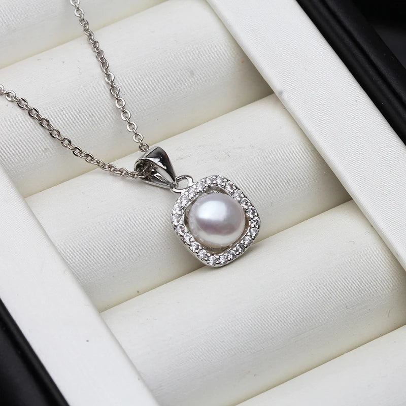 925 Sterling Silver Natural Freshwater Pearl Pendant Necklace For Women
