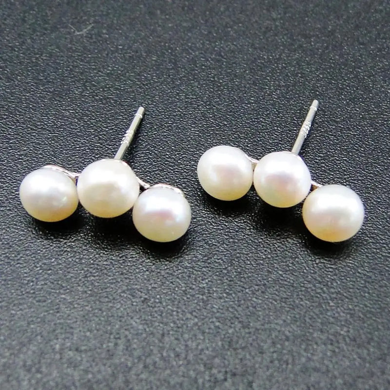 925 Silver Freshwater Pearl Stud Earrings Women's Earring for Gift / Party