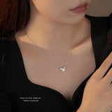 925 Silver Pearl Zircon Bow Pendant Necklace for Women