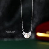 925 Silver Pearl Zircon Bow Pendant Necklace for Women