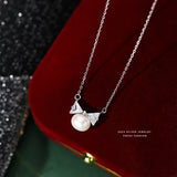 925 Silver Pearl Zircon Bow Pendant Necklace for Women
