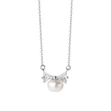 925 Silver Pearl Zircon Bow Pendant Necklace for Women