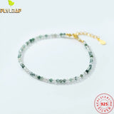 925 Silver Green Agate Bead Bracelet Women 18k Plated DIY Jewelry