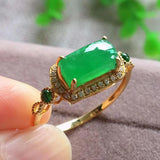 925 Silver Green Chalcedony Diamond Ring Chinese Vintage Charm Jewelry