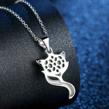 925 Silver Green Chalcedony Fox Pendant Chain Necklace for Women