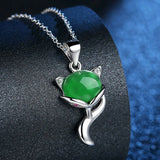 925 Silver Green Chalcedony Fox Pendant Chain Necklace for Women