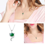 925 Silver Green Chalcedony Fox Pendant Chain Necklace for Women