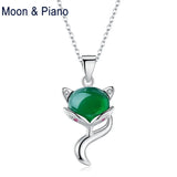 925 Silver Green Chalcedony Fox Pendant Chain Necklace for Women
