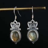 925 Silver Labradorite Drop Earrings for Women Vintage Stone Earring