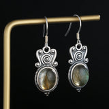 925 Silver Labradorite Drop Earrings for Women Vintage Stone Earring