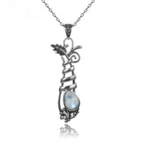 925 Silver Moonstone Necklace Grape Plant Shape Jewelry Women Long Pendant