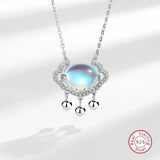 925 Silver Moonstone Lock Pendant Necklace Chinese Style