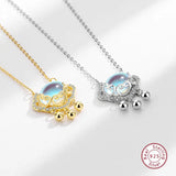 925 Silver Moonstone Lock Pendant Necklace Chinese Style