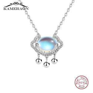 925 Silver Moonstone Lock Pendant Necklace Chinese Style