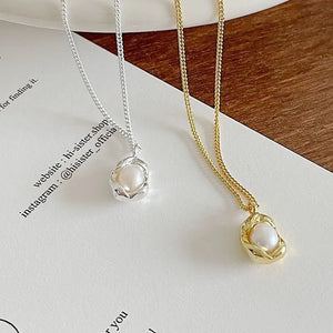 925 Sterling Silver Natural Pearl Bowl Pendants Bean Ins Personality Necklace
