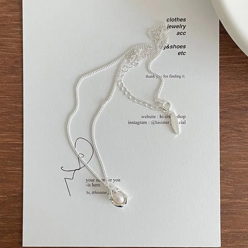925 Sterling Silver Natural Pearl Bowl Pendants Bean Ins Personality Necklace