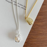925 Sterling Silver Natural Pearl Bowl Pendants Bean Ins Personality Necklace