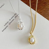925 Sterling Silver Natural Pearl Bowl Pendants Bean Ins Personality Necklace
