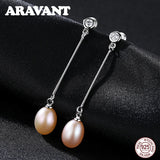925 Silver Natural Pearl Earrings Long Drop Earring For Women Pearl Jewelry