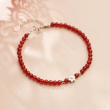 925 Silver Red Agate Bead Bracelet Flower Design Jewelry