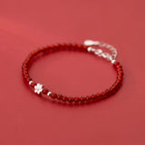 925 Silver Red Agate Bead Bracelet Flower Design Jewelry