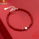 925 Silver Red Agate Bead Bracelet Flower Design Jewelry