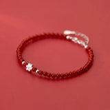 925 Silver Red Agate Bead Bracelet Flower Design Jewelry