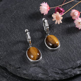 925 Silver Tiger Eye Stone Hoop Earrings for Women