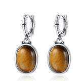 925 Silver Tiger Eye Stone Hoop Earrings for Women