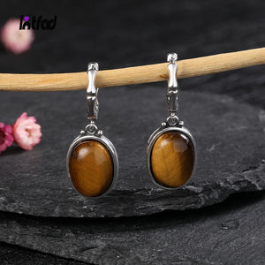 925 Silver Tiger Eye Stone Hoop Earrings for Women