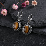 925 Silver Tiger Eye Stone Hoop Earrings for Women
