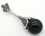 925 Silver Natural Sandstone Bead Marcasite Necklace Pendant
