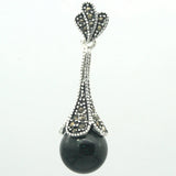 925 Silver Natural Sandstone Bead Marcasite Necklace Pendant