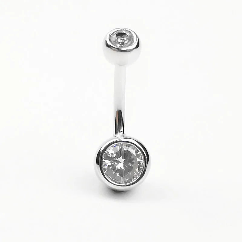 925 Silver Belly Button Ring Clear Zircon Navel Nail