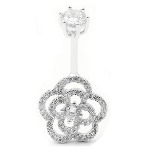 925 Silver Navel Piercing Zircon Rose Flower Belly Button Ring