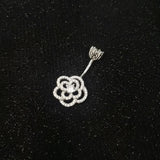 925 Silver Navel Piercing Zircon Rose Flower Belly Button Ring