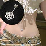 925 Silver Navel Piercing Zircon Rose Flower Belly Button Ring